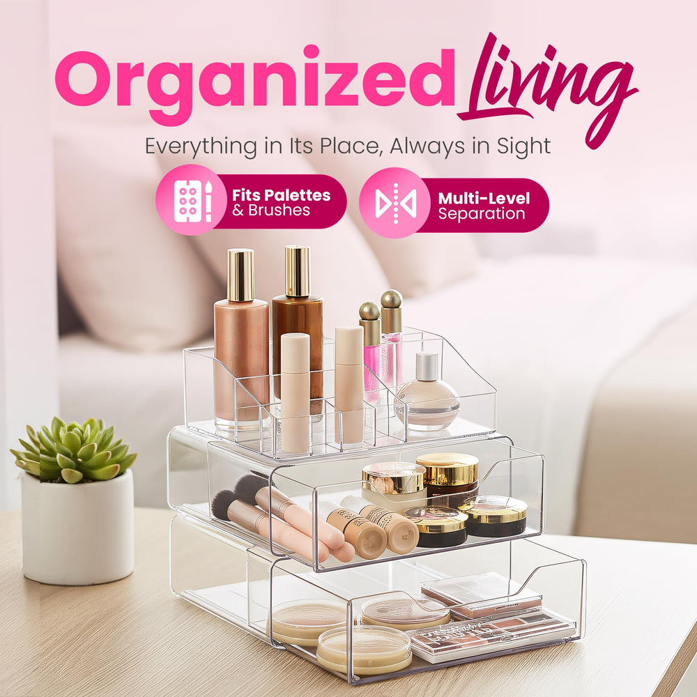 Masirs durable plastic makeup storage features sturdy construction for daily vanity use