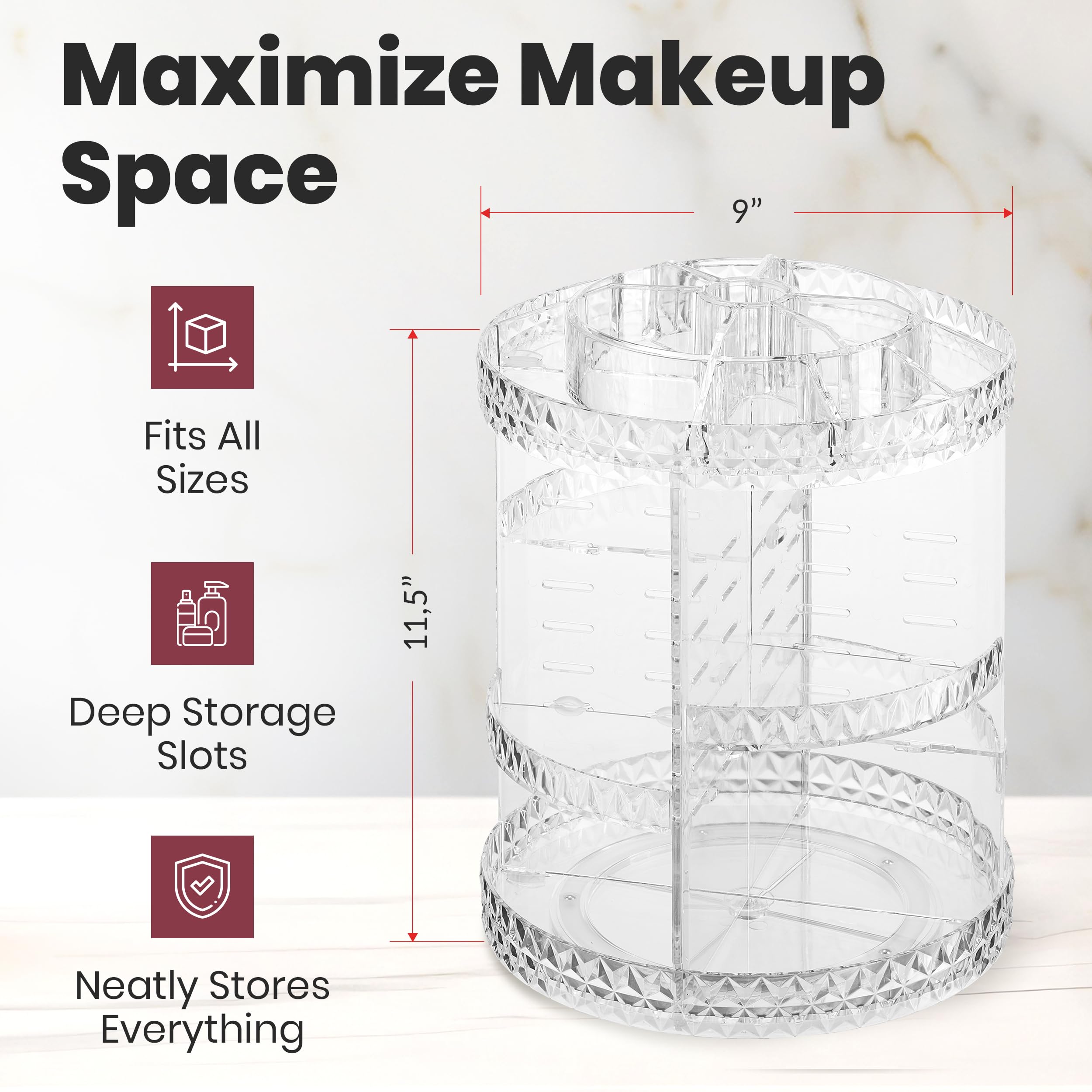 Masirs rotación 360 organizador maquillaje, muestra tus productos fácilmente desde cualquier ángulo.