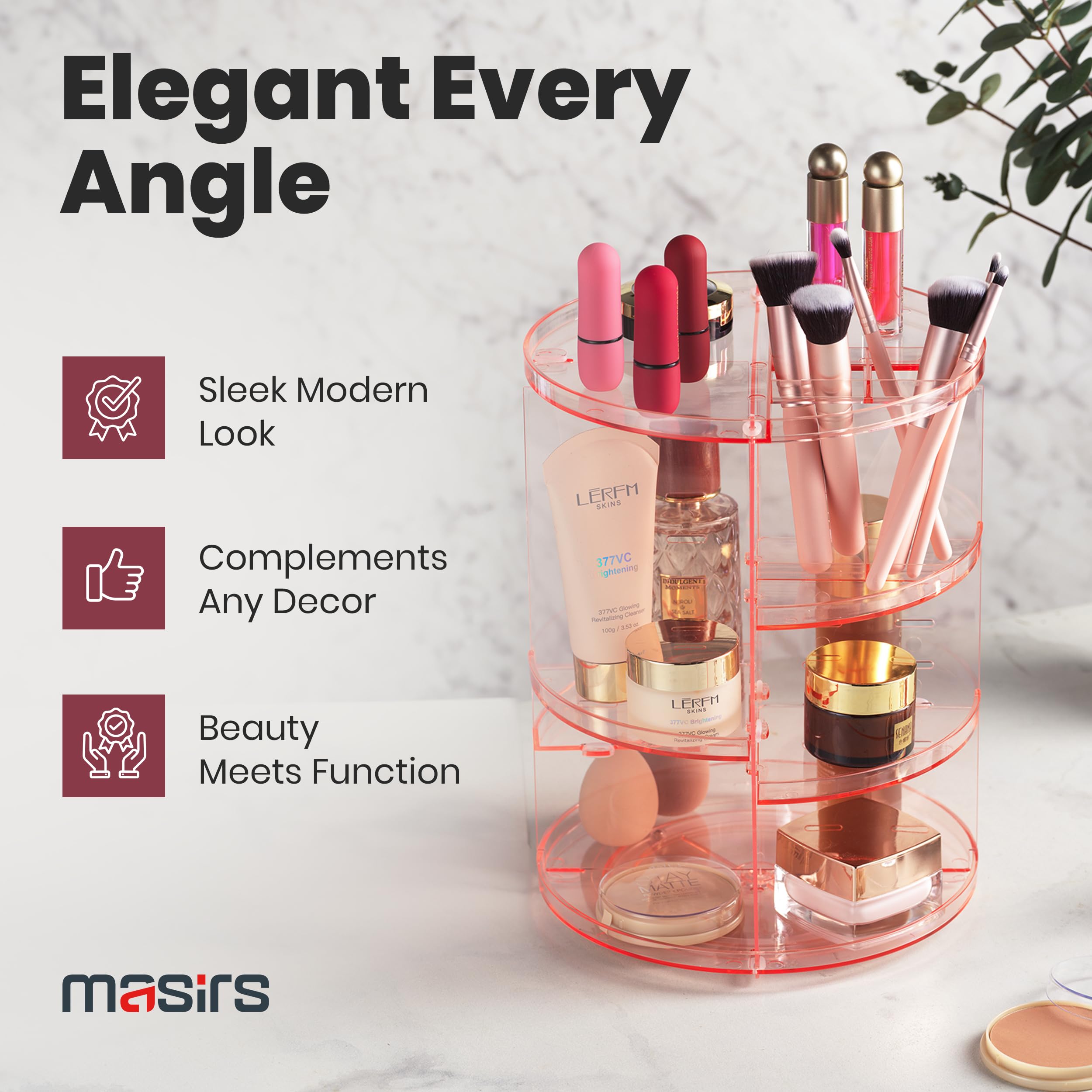 Masirs sturdy durable makeup organizer assembly setup demonstrates reliable storage