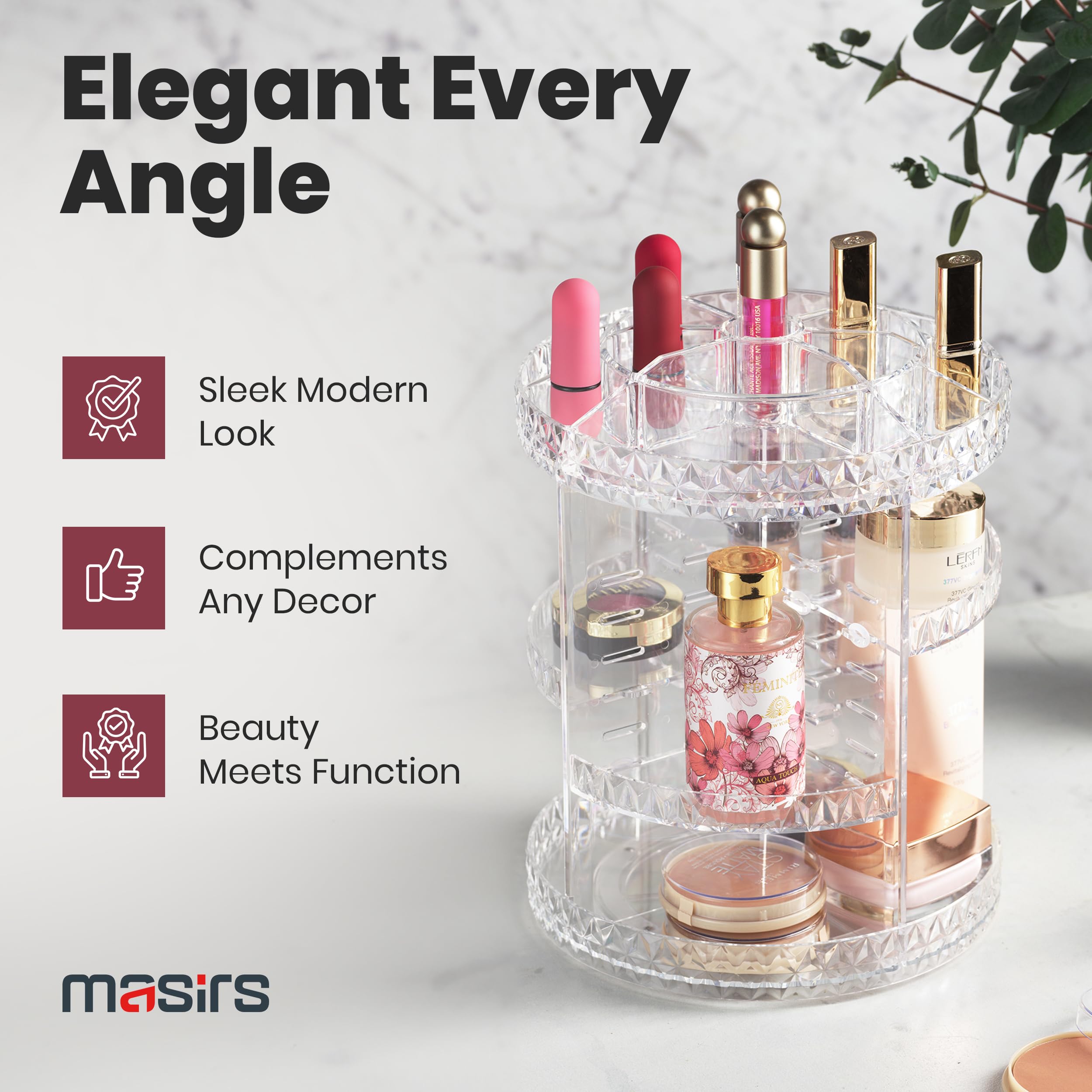 Masirs sturdy-durable makeup organizer supports heavy palettes securely on countertop