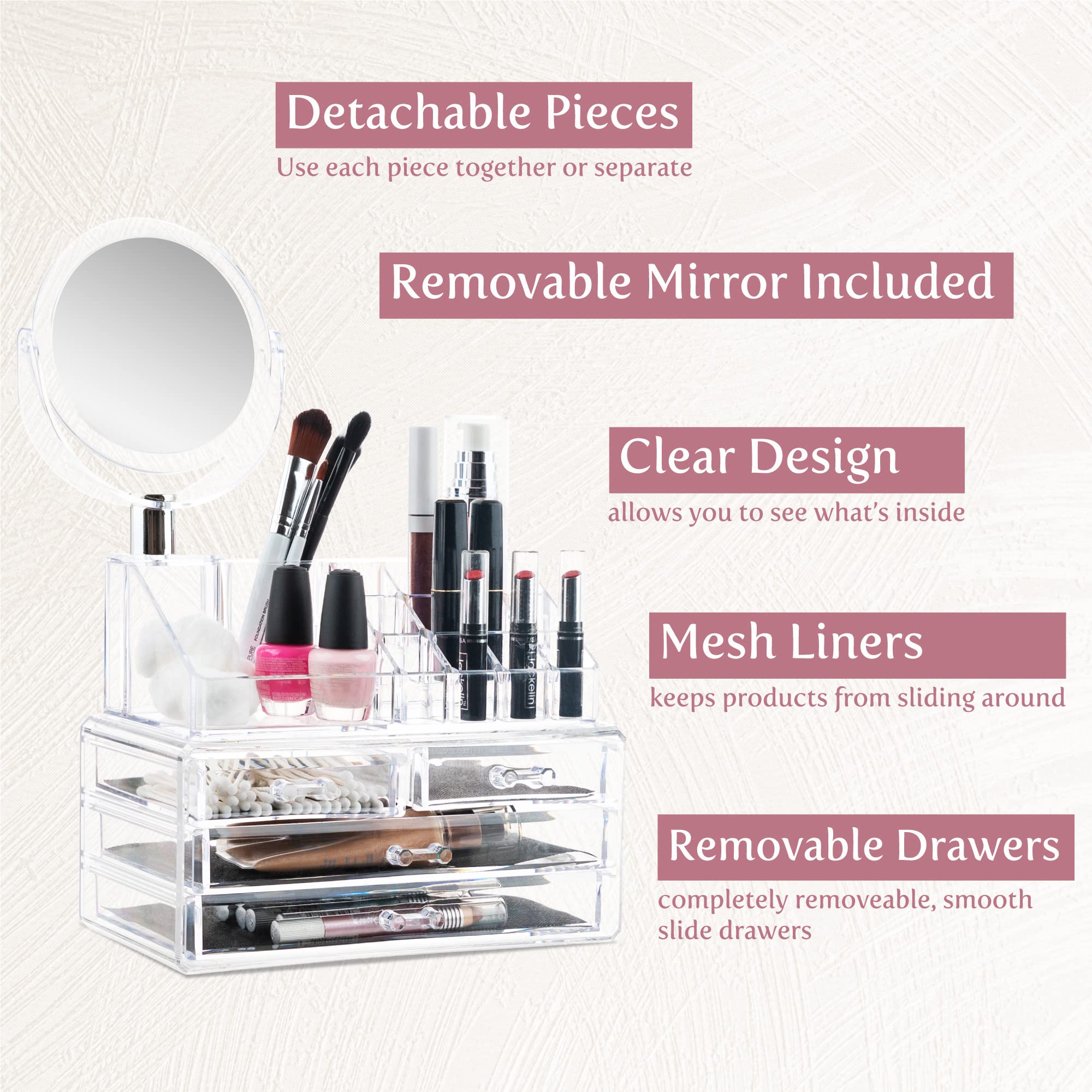 Masirs transparent acrylic visibility enhances quick item location and clean, modern aesthetic.