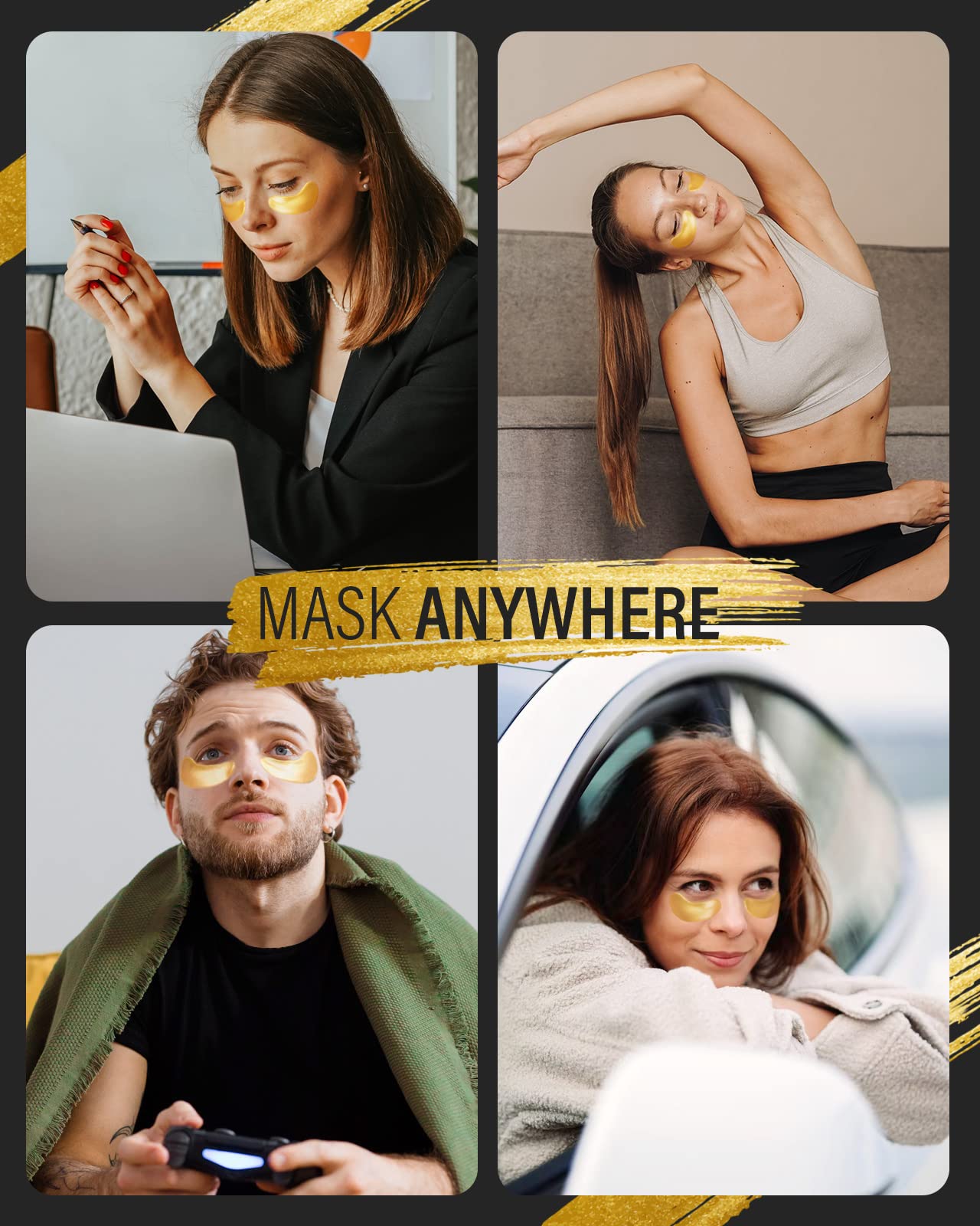 Maskiss patches applied under eyes for immediate hydration