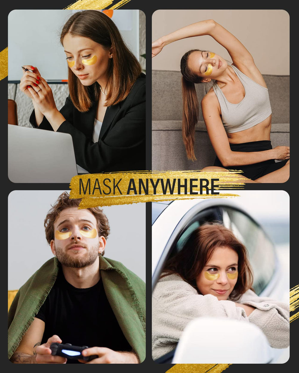 Maskiss patches applied under eyes for immediate hydration