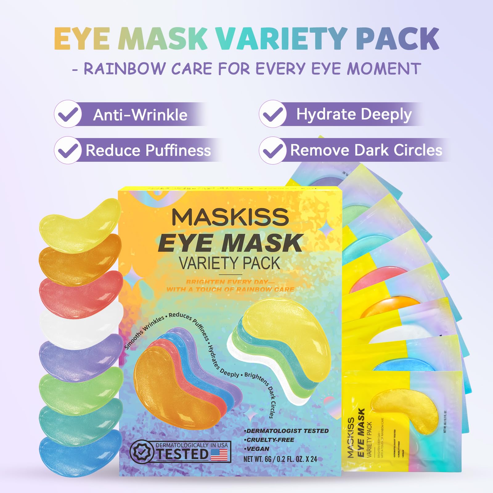 Maskiss Under Eye Patches colorful close-up for brightening routine.