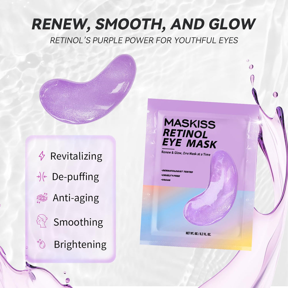 Maskiss Retinol Under-Eye Patches close-up highlights patch texture for smooth nightly use.