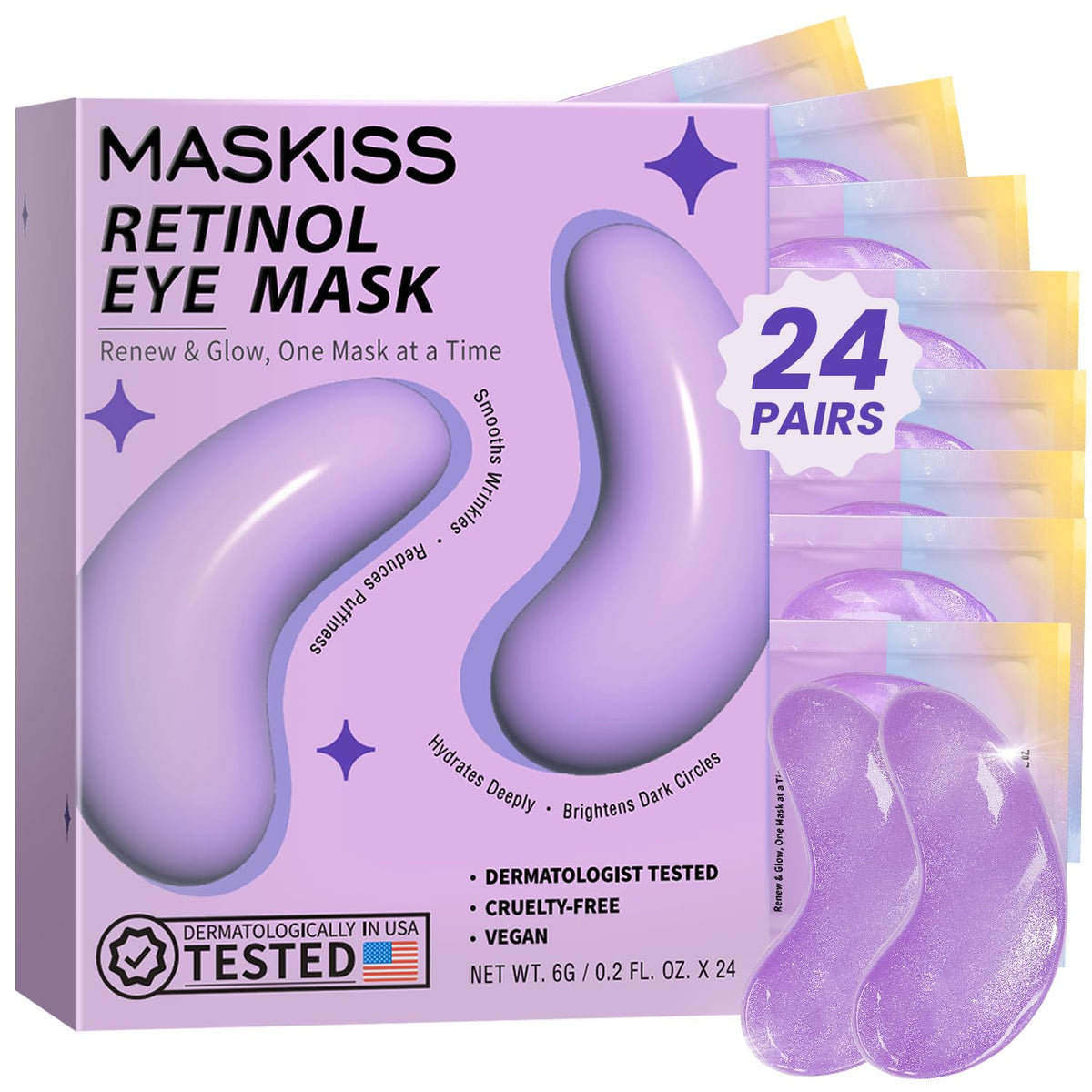 Maskiss Retinol Under-Eye Patches packaging promotes gift-ready presentation for skincare fans.