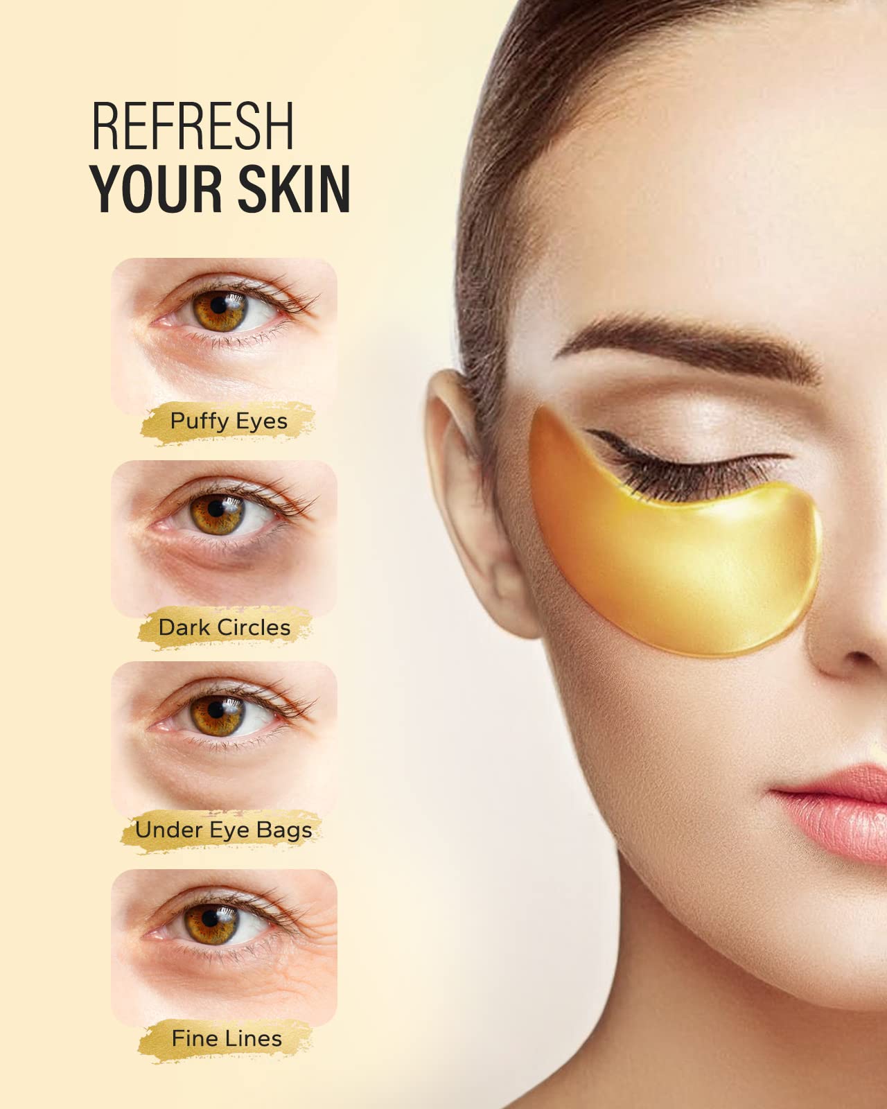 Maskiss under-eye patches closeup with collagen—promotes smoother-looking skin.
