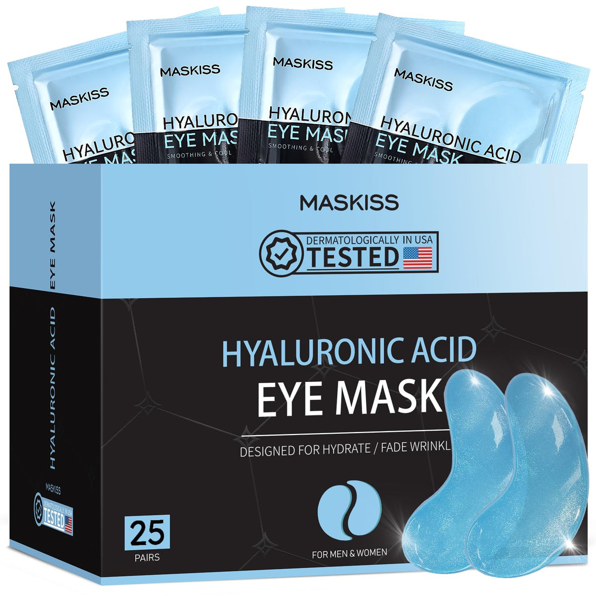Maskiss under-eye patches pack closeup showing hydration and freshness for brighter under-eye skin.