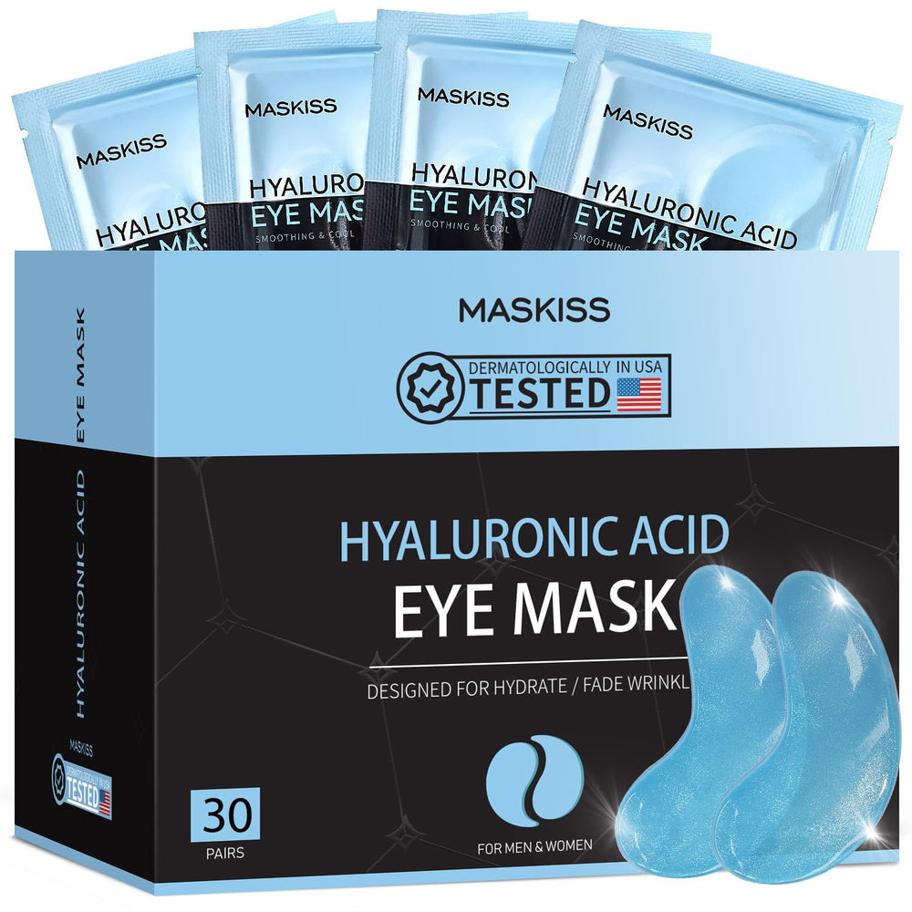 Maskiss under eye patches packaging closeup for freshness and convenience.