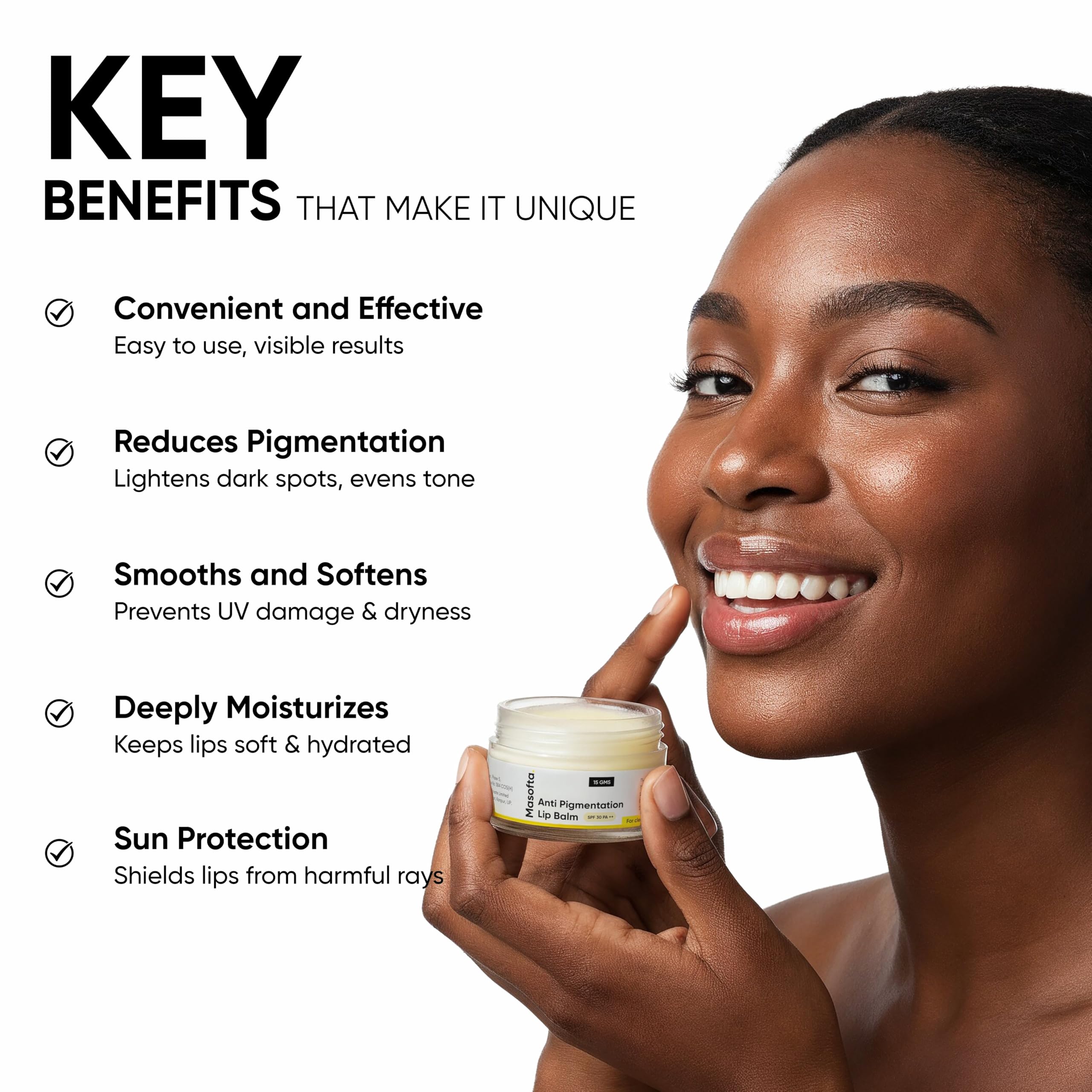 Masofta hyaluronic-acid lip hydration close-up for lasting moisture.