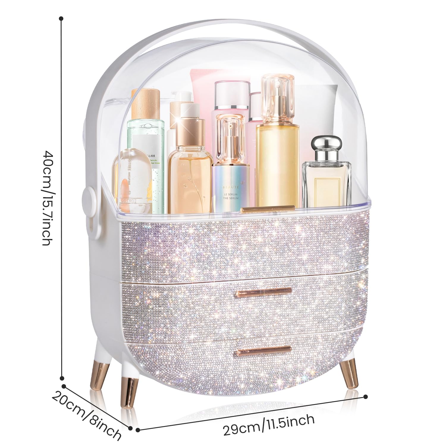 MASSY Egg Shape makeup storage wide clear lid lets you see cosmetics at a glance