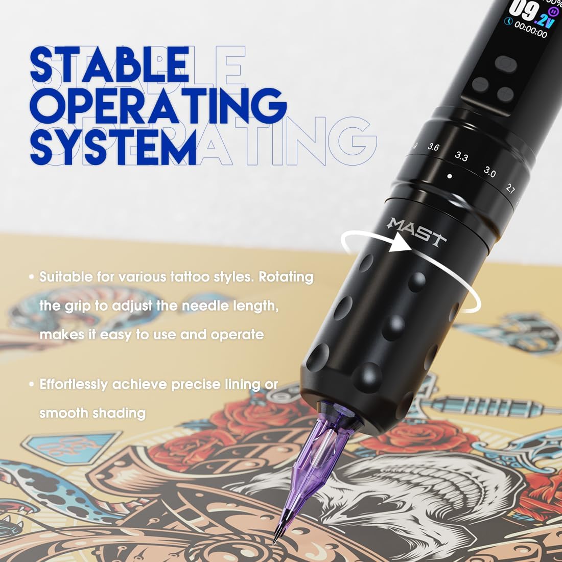 MAST TATTOO Fold2 Pro lightweight 233g design reduces fatigue during long sessions.