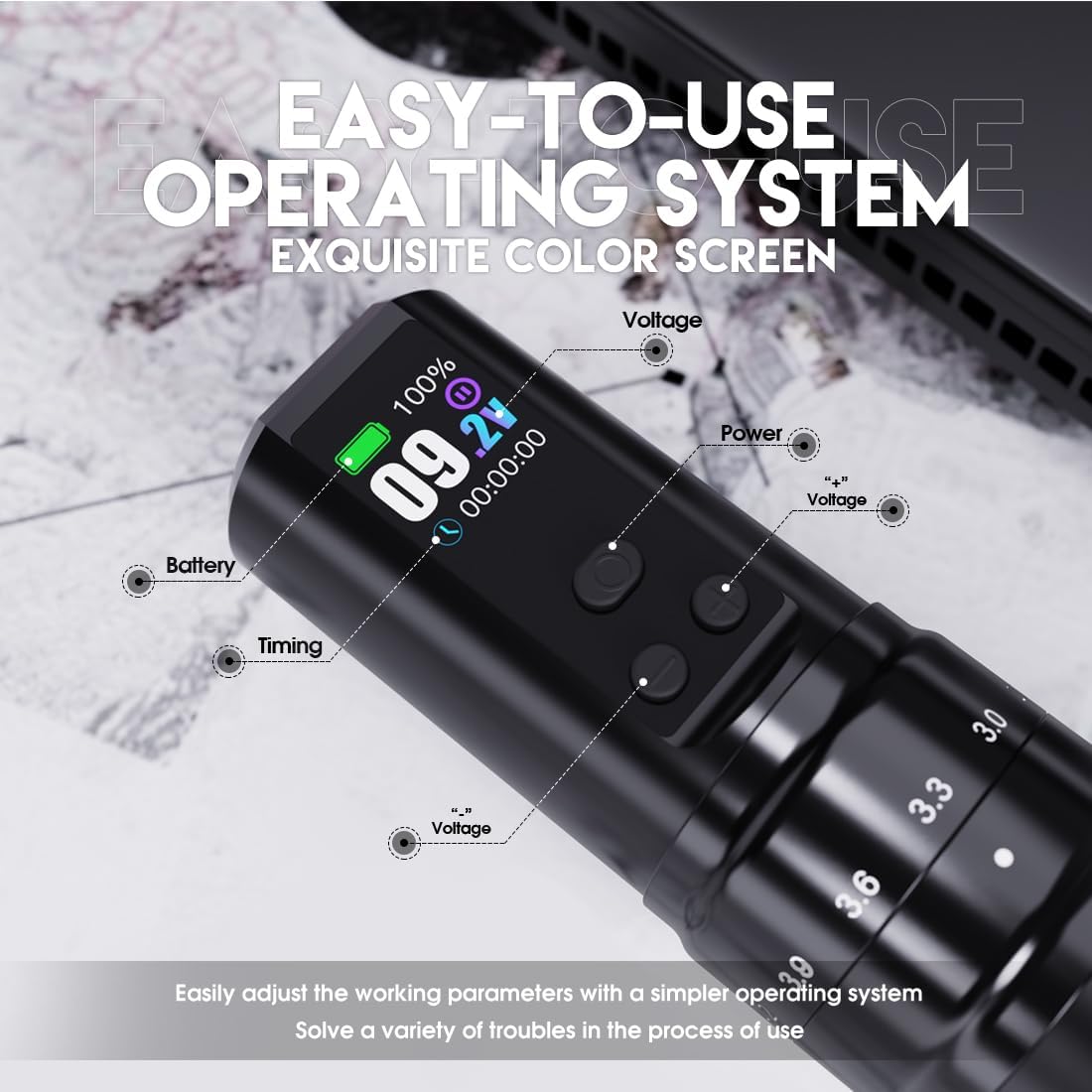 MAST TATTOO Fold2 Pro dual 2000mAh batteries for extended sessions and quick swaps.