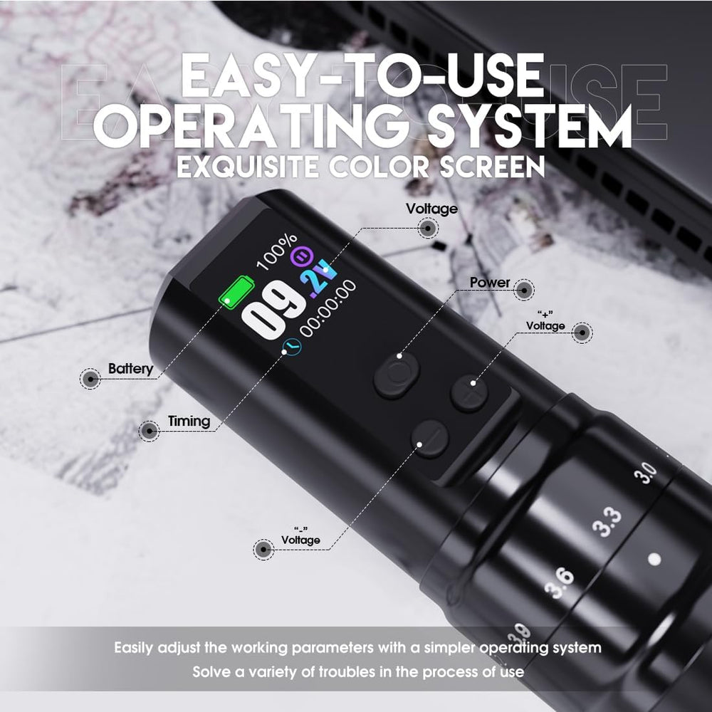 MAST TATTOO Fold2 Pro dual 2000mAh batteries for extended sessions and quick swaps.
