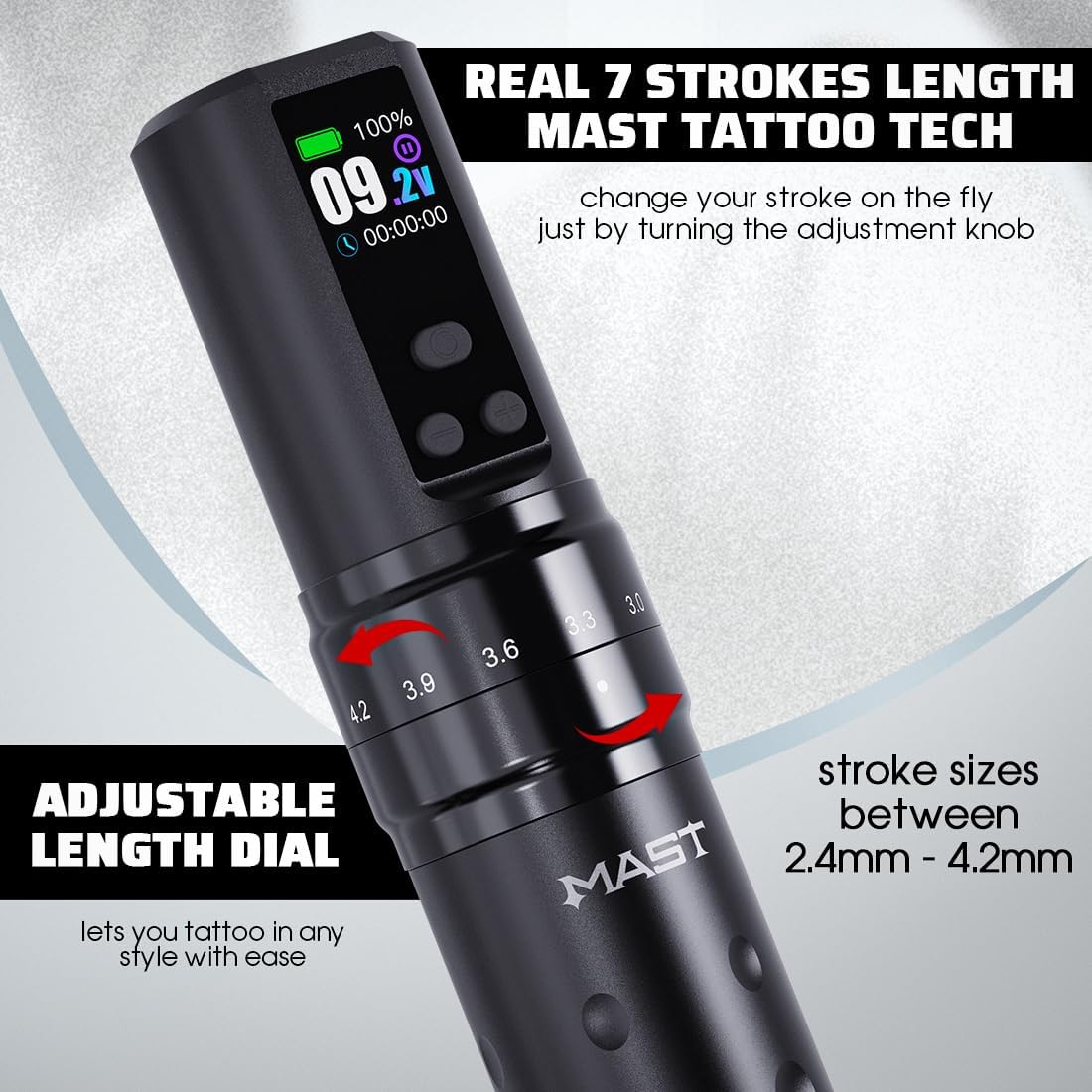 MAST TATTOO Fold2 Pro wireless pen setup offers freedom during large-session tattoos.