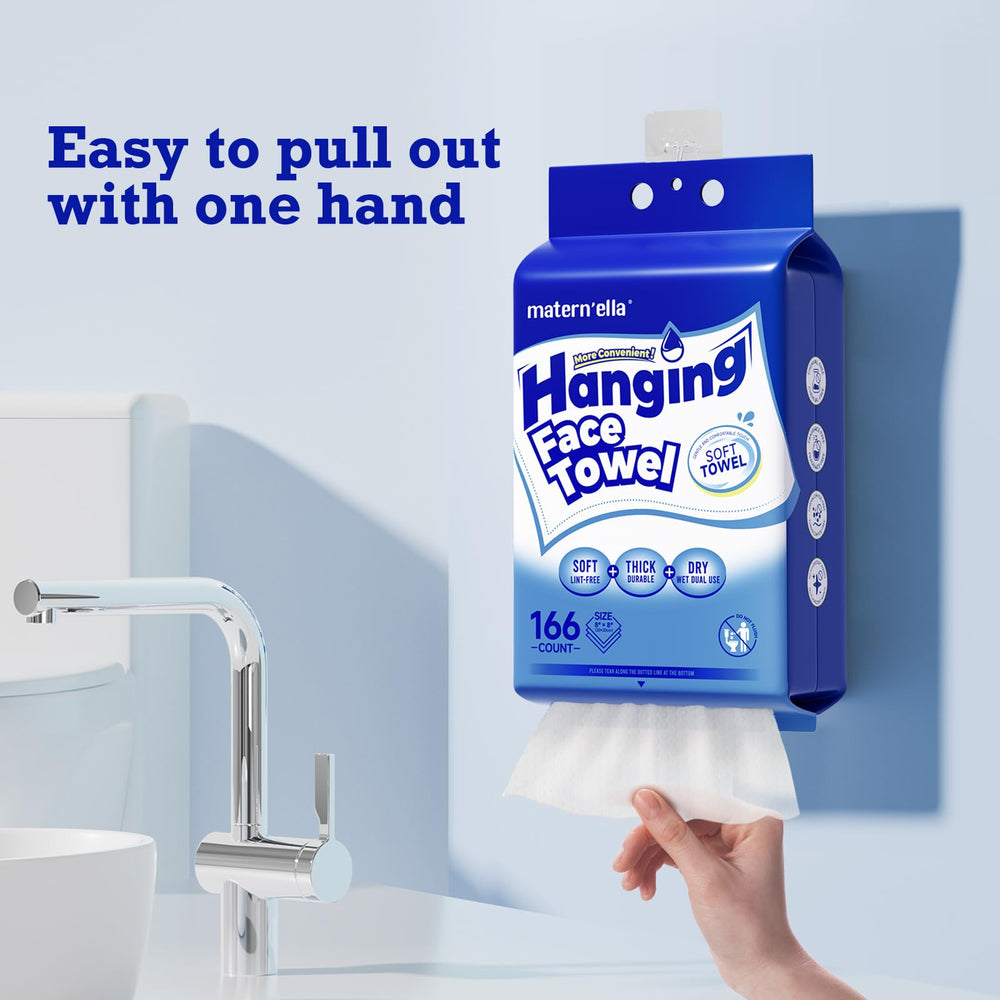 Matern'ella hanging dry wipes storage-hanging demonstrates space-saving design for easy skincare setup.