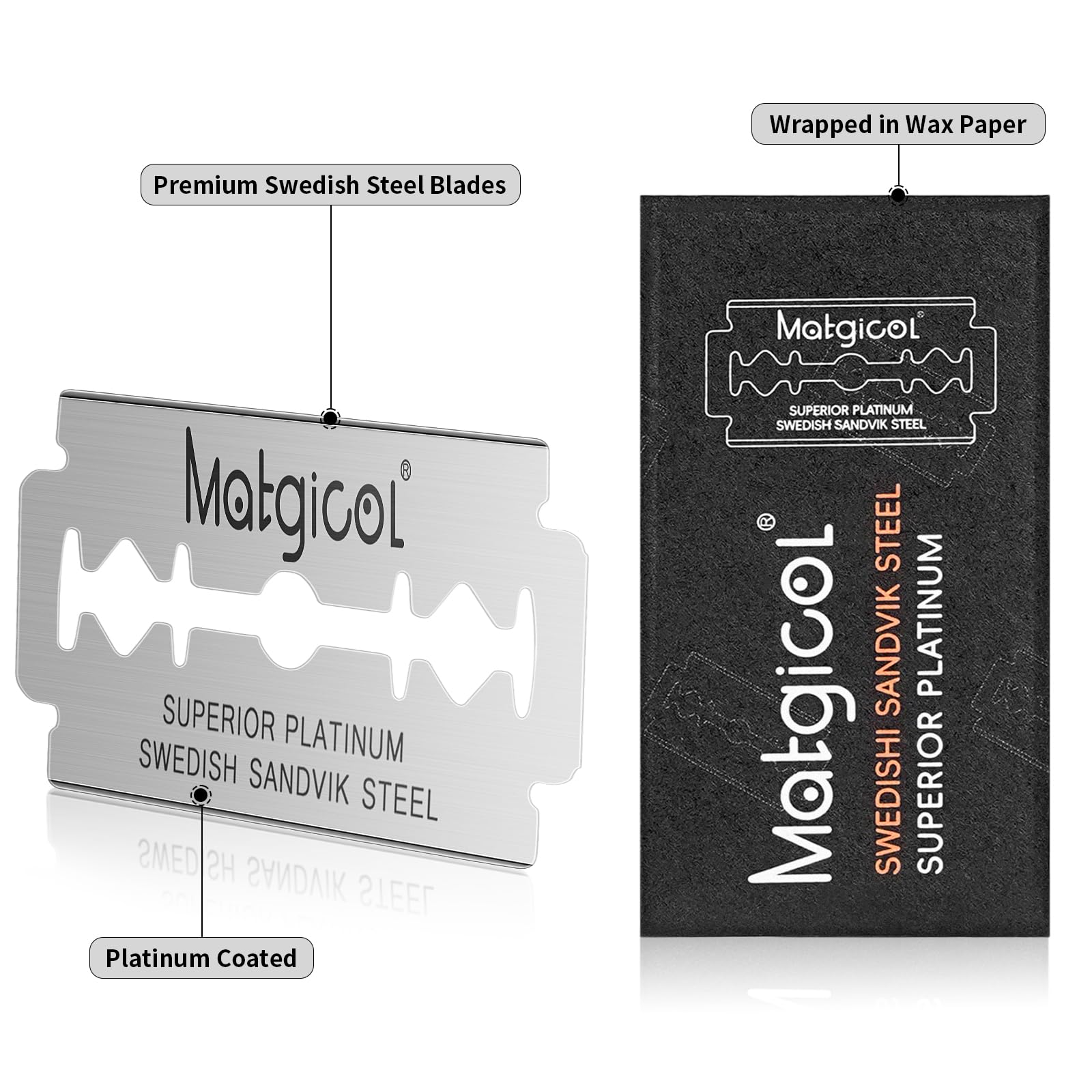 MATGICOL durable blades close-up highlight long-lasting precision for a smooth shave