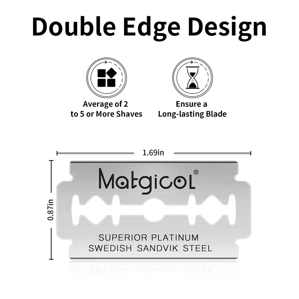 MATGICOL universal-fit blades shown with razors emphasize broad compatibility