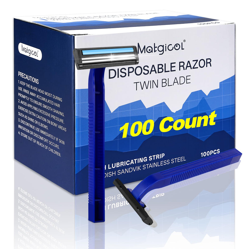 MATGICOL disposable razor bulk pack for travel and hotels, easy bulk storage.