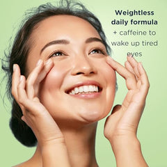 MATKAS eye-cream application close-up showing puffiness reduction and refreshed look.