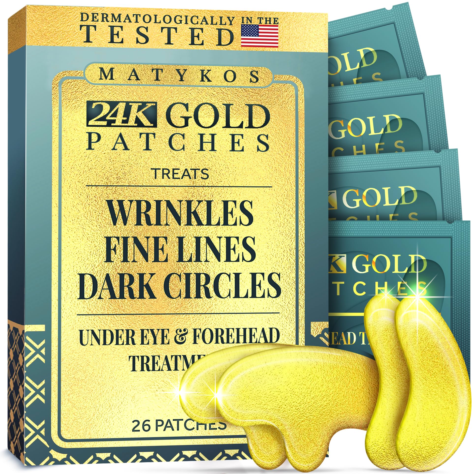 Matykos forehead patches closeup with collagen formula for smoother-looking skin.