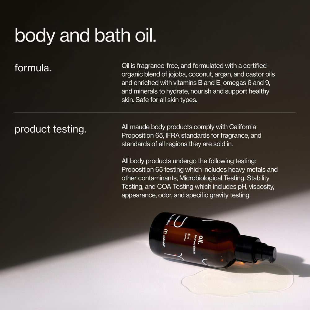 Maude Oil No. 0 bath-use scene highlights soothing bath oil benefits