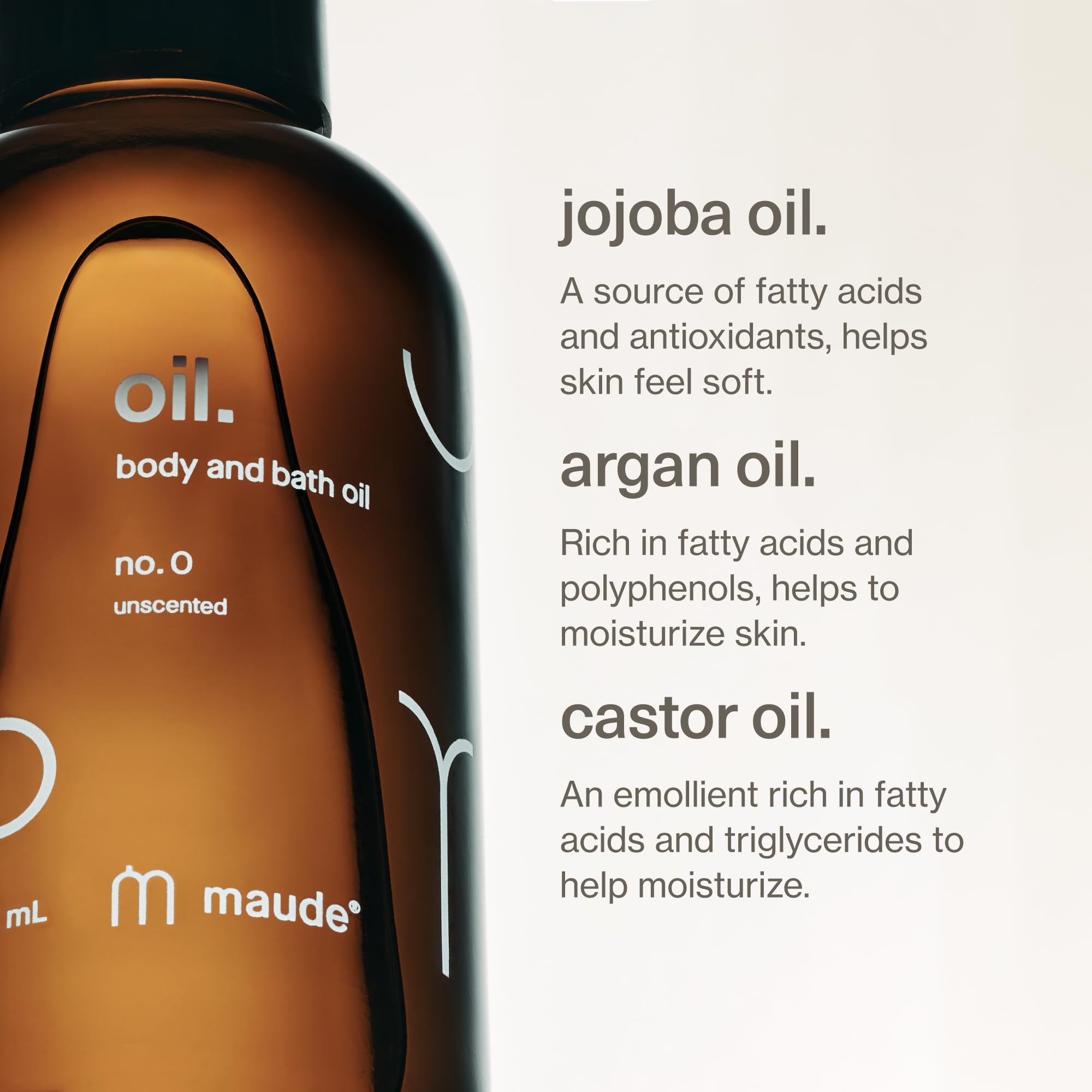 Maude Oil No. 0 coconut-ingredient highlights cold-pressed coconut oil for hydration