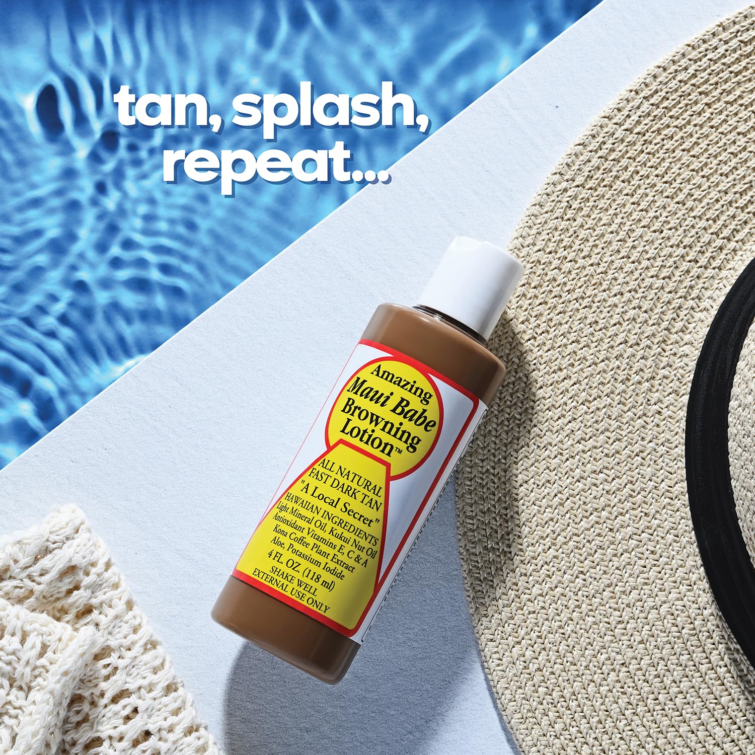 Maui Babe Browning Lotion spread-on-skin illustrates smooth moisturizing texture.