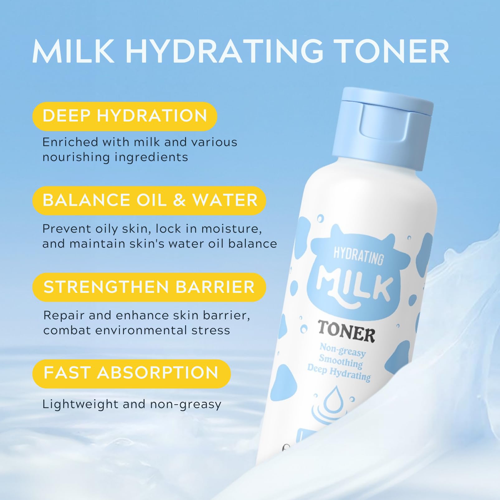Mauiluxy milk toner bottle balancing hydration for a refreshed feel