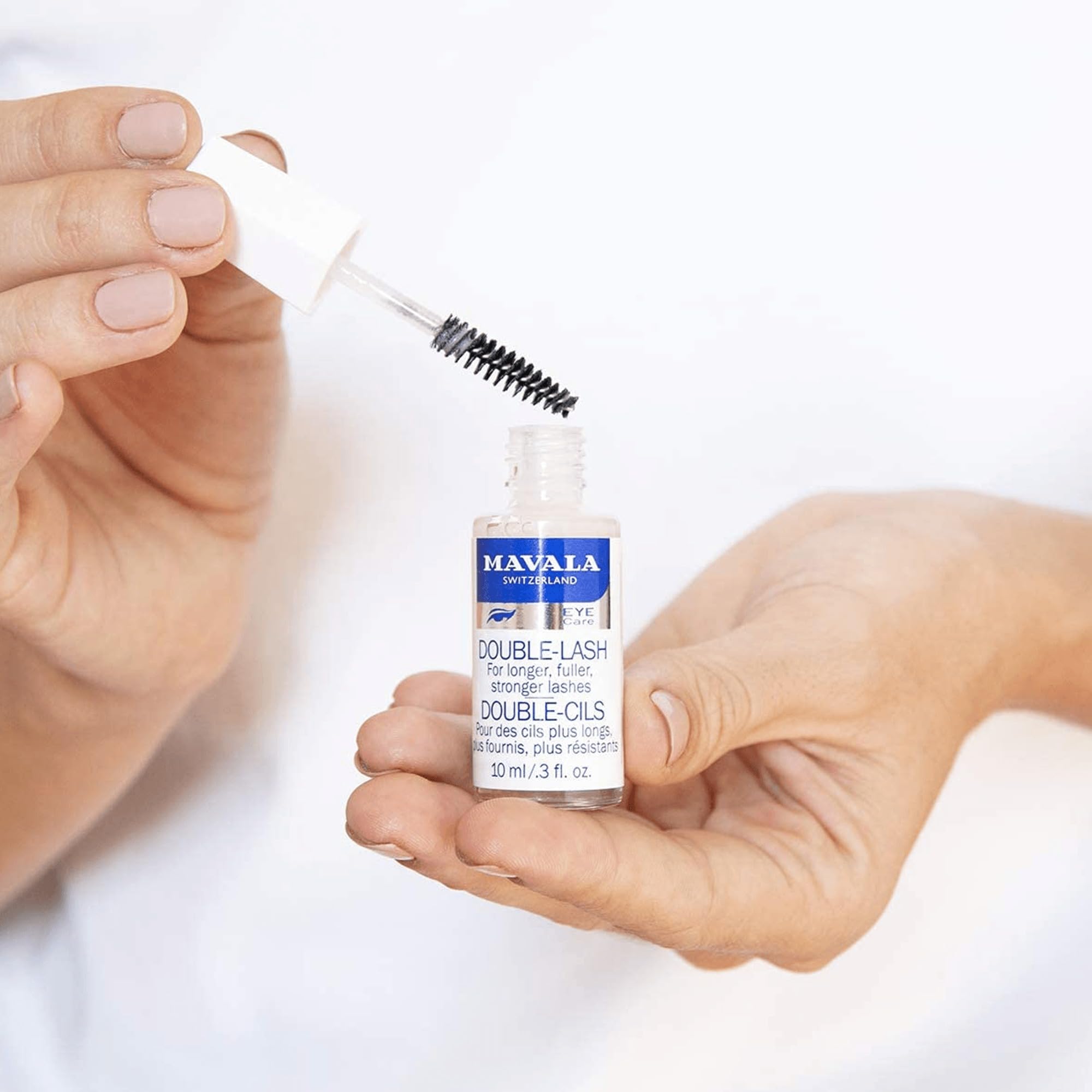 Mavala Double-Lash formula highlighting vitamins and proteins for lash health