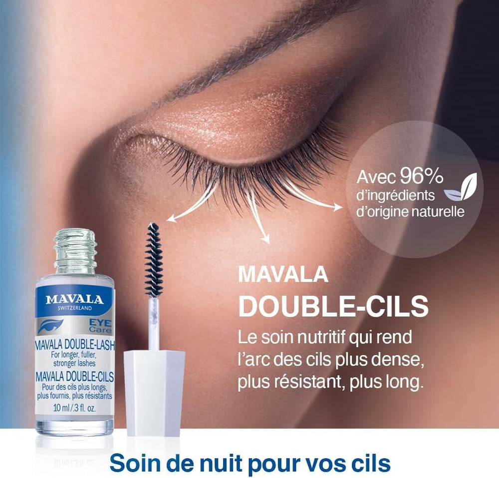 Mavala eye-care packaging emphasizing ophthalmological testing and gentle formula
