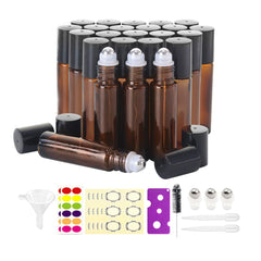 Mavogel amber 10ml roller bottle closeup, ideal for portable essential oil blends on the go.