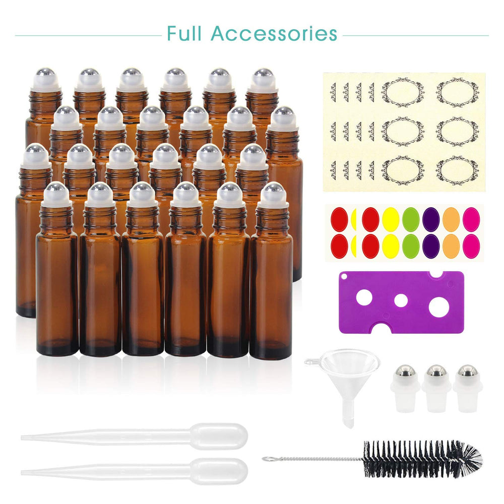 Mavogel amber 10ml roller bottle labels set showcases organized, customizable oil blends.