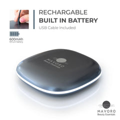 Mavoro LED travel mirror USB-C rechargeable with built-in battery for reliable power.