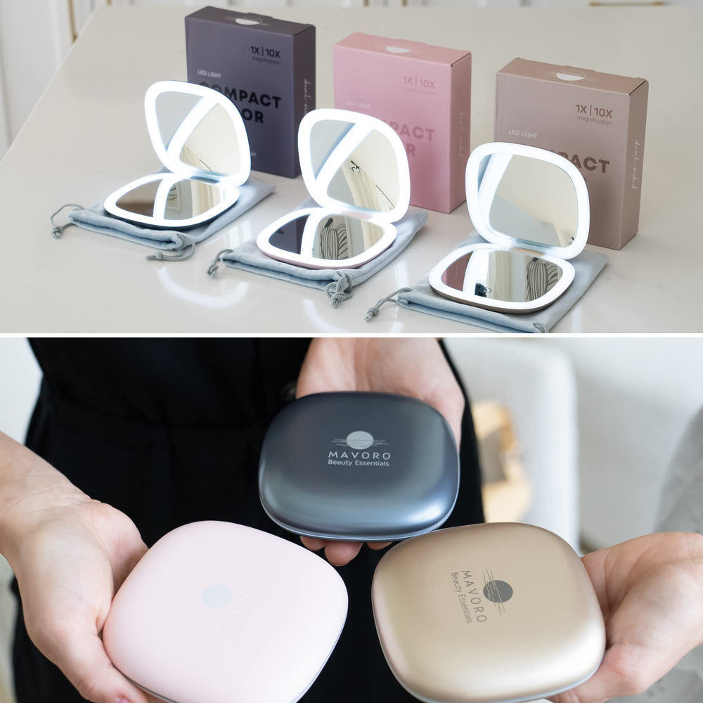 Mavoro compact mirror with plush pouch for protection and gifting.
