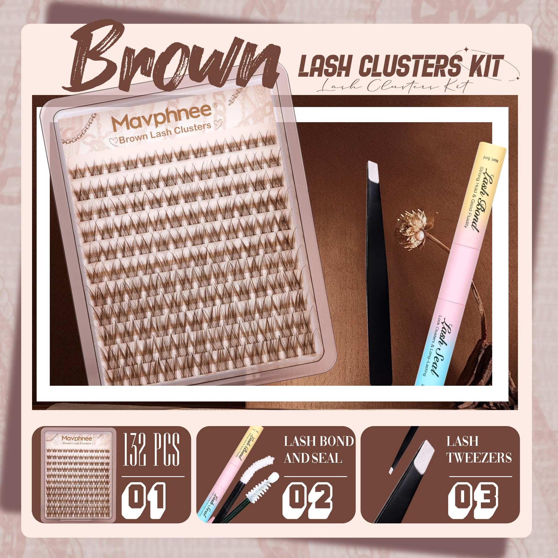 Mavphnee all-in-one lash kit with 132 clusters for at-home salon results.