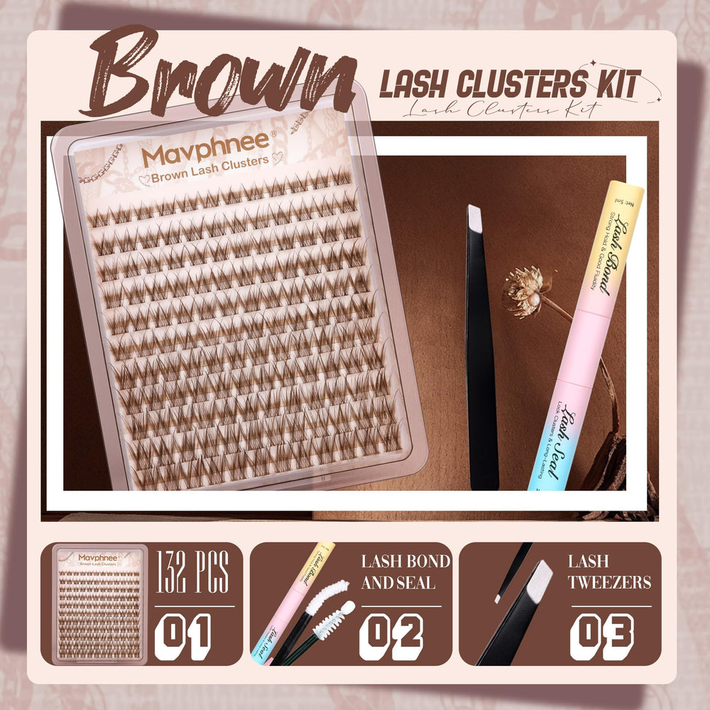 Mavphnee all-in-one lash kit with 132 clusters for at-home salon results.