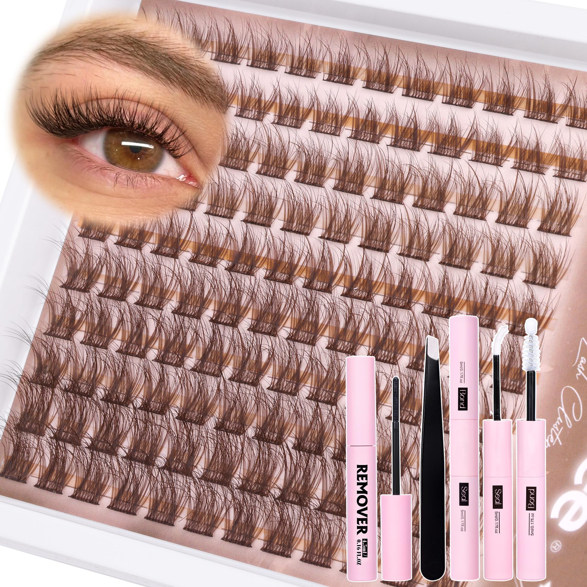 Mavphnee Brown Lash Cluster Kit packaging image shows an all-in-one set for easy at-home applications.