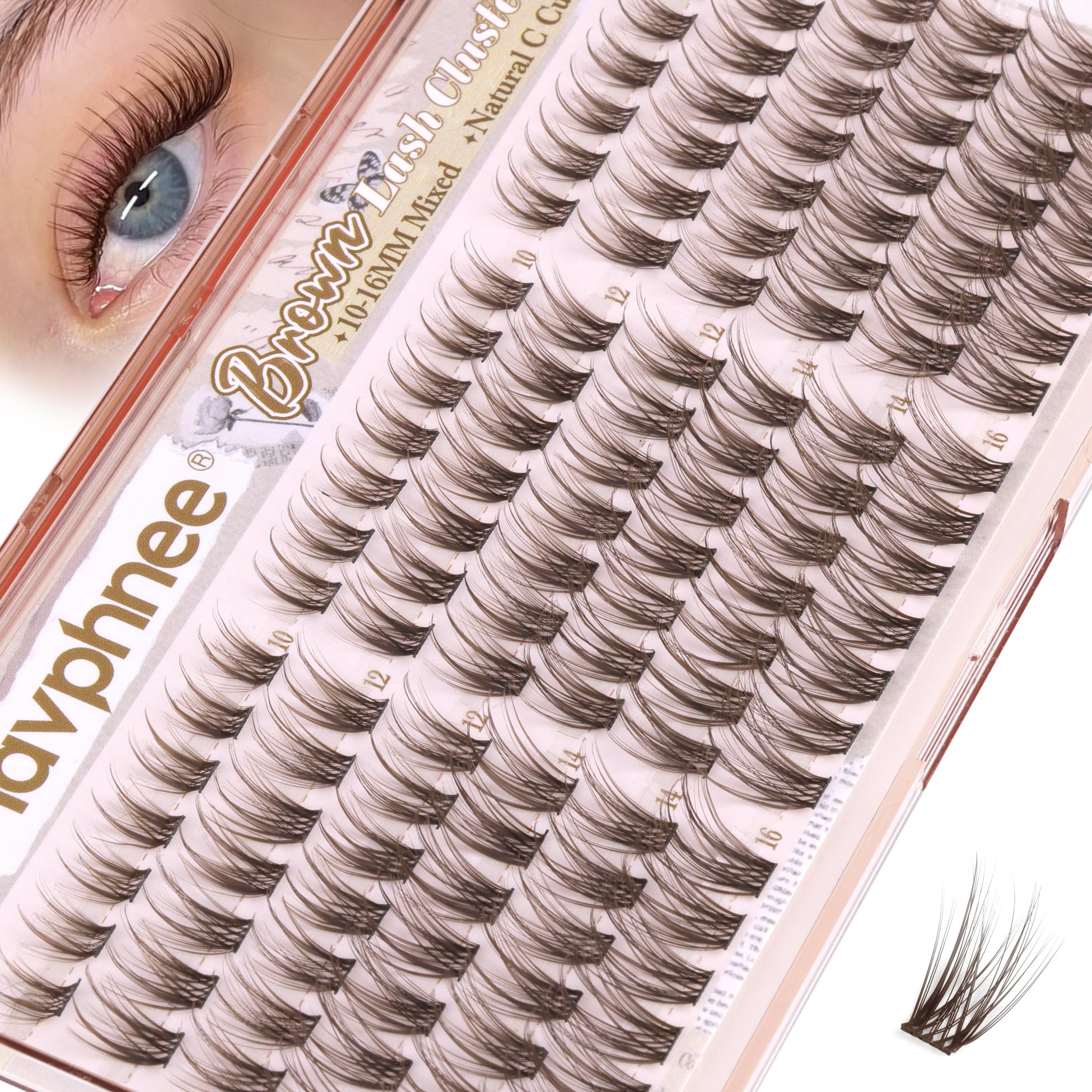 Mavphnee Brown Lash Clusters with four lengths for versatile looks.