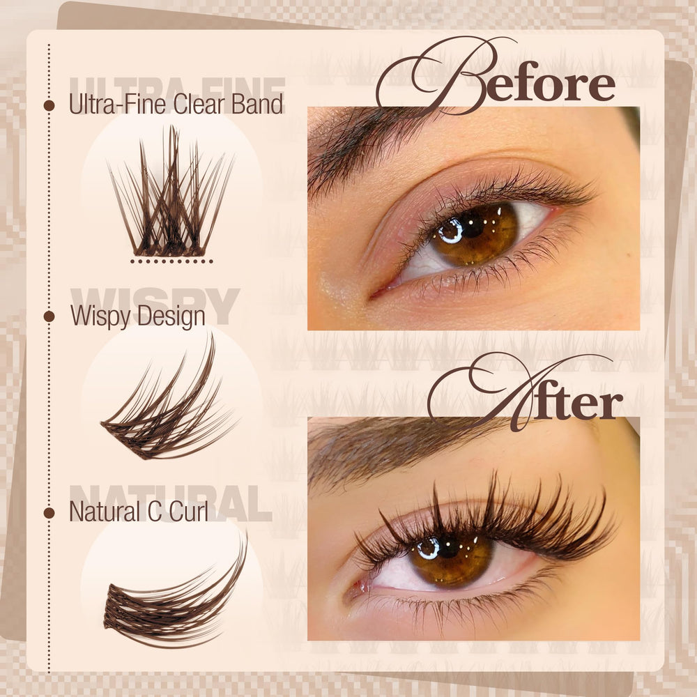 Mavphnee brown lash clusters 8-16mm c-curly close-up shows curl and comfortable band