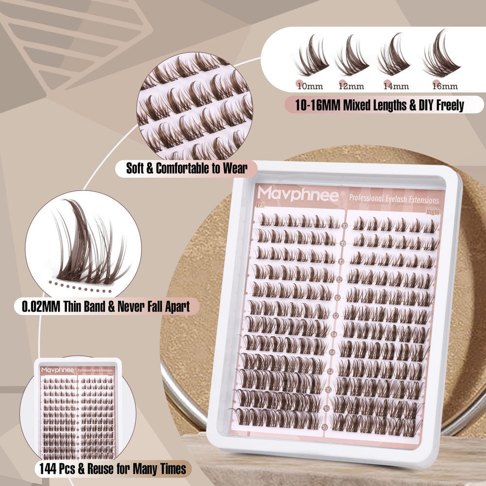 Mavphnee brown lash clusters with D-Curl lift delivers natural elevation and brighter eyes