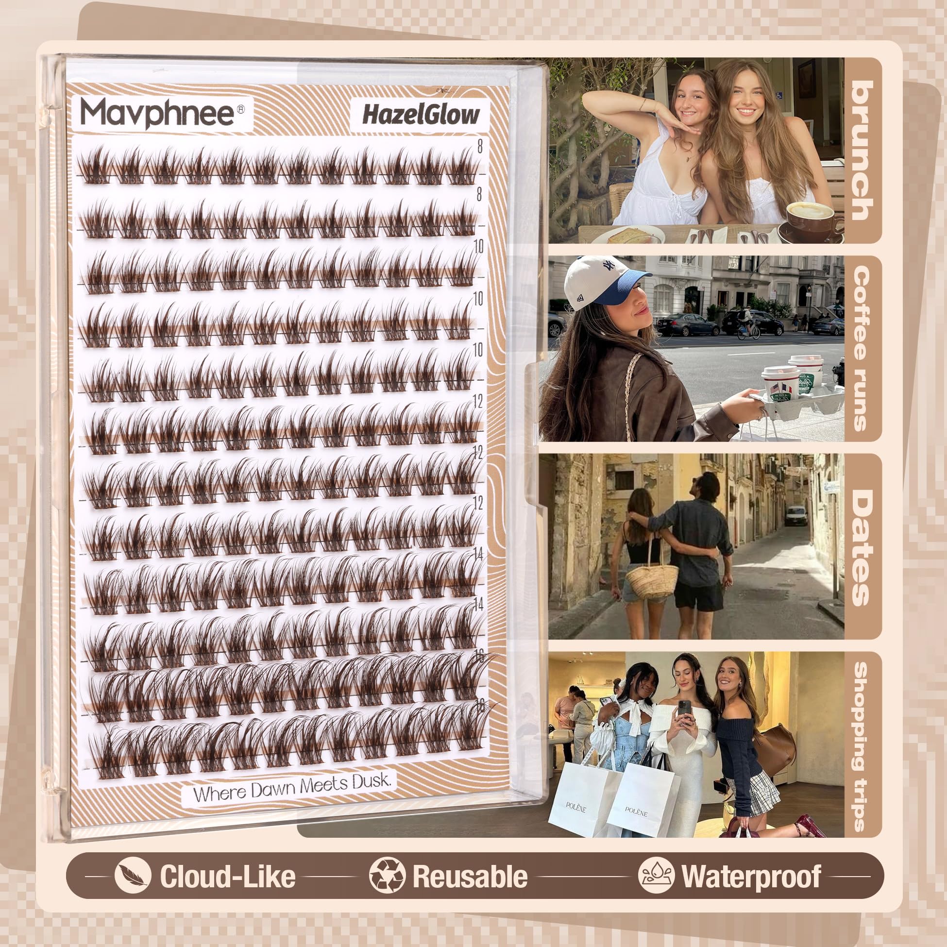 Mavphnee brown lash clusters in-hand show 144-piece kit ready for DIY lashes