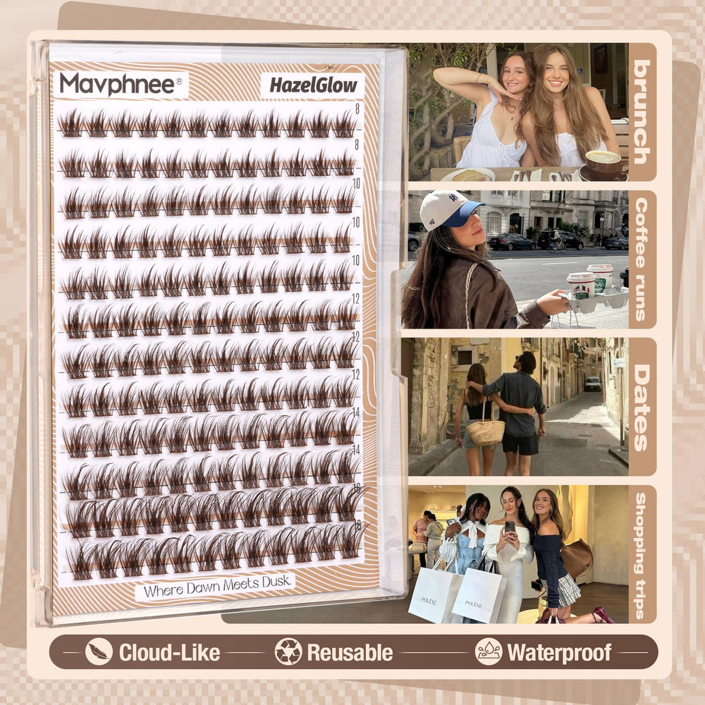 Mavphnee brown lash clusters in-hand show 144-piece kit ready for DIY lashes