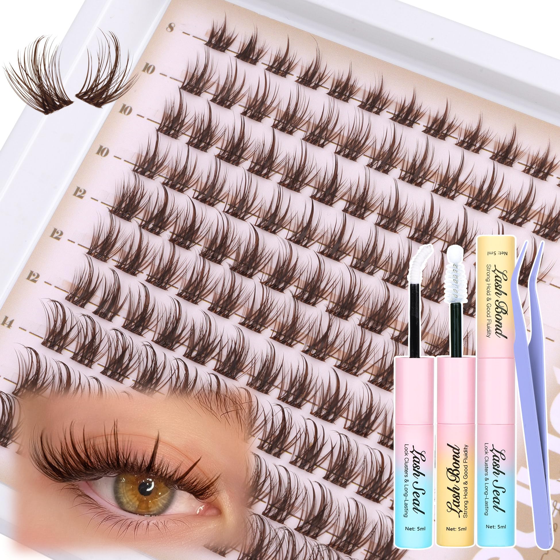 Mavphnee brown lash clusters kit all-in-one setup for easy at-home extensions.