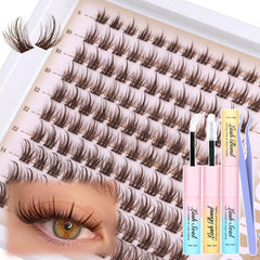 Mavphnee brown lash clusters kit all-in-one setup for easy at-home extensions.
