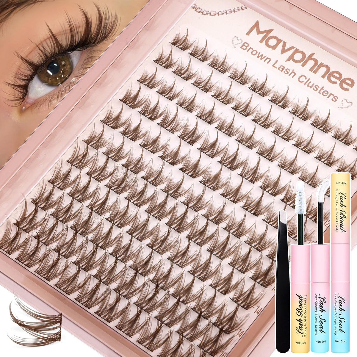 Mavphnee brown lash clusters close-up for natural at-home styling