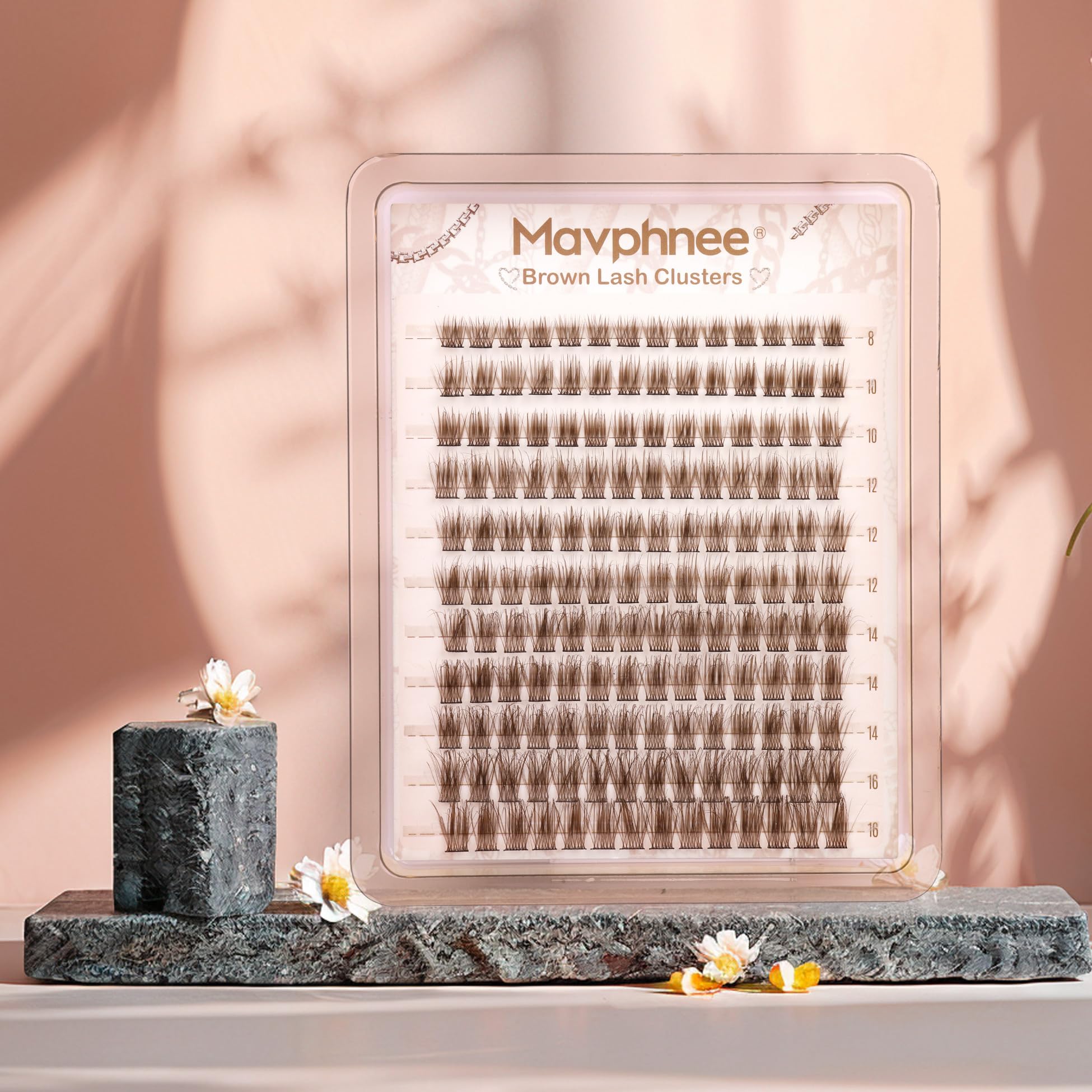 Mavphnee brown lash clusters kit components laid out for a complete at-home kit.
