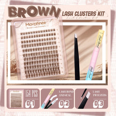 Mavphnee brown lash clusters close-up showing fluffy wisps for natural volume.