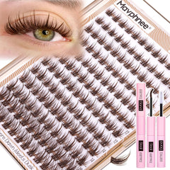 Mavphnee brown lash clusters kit packaging shows all-in-one set for home eyelash styling
