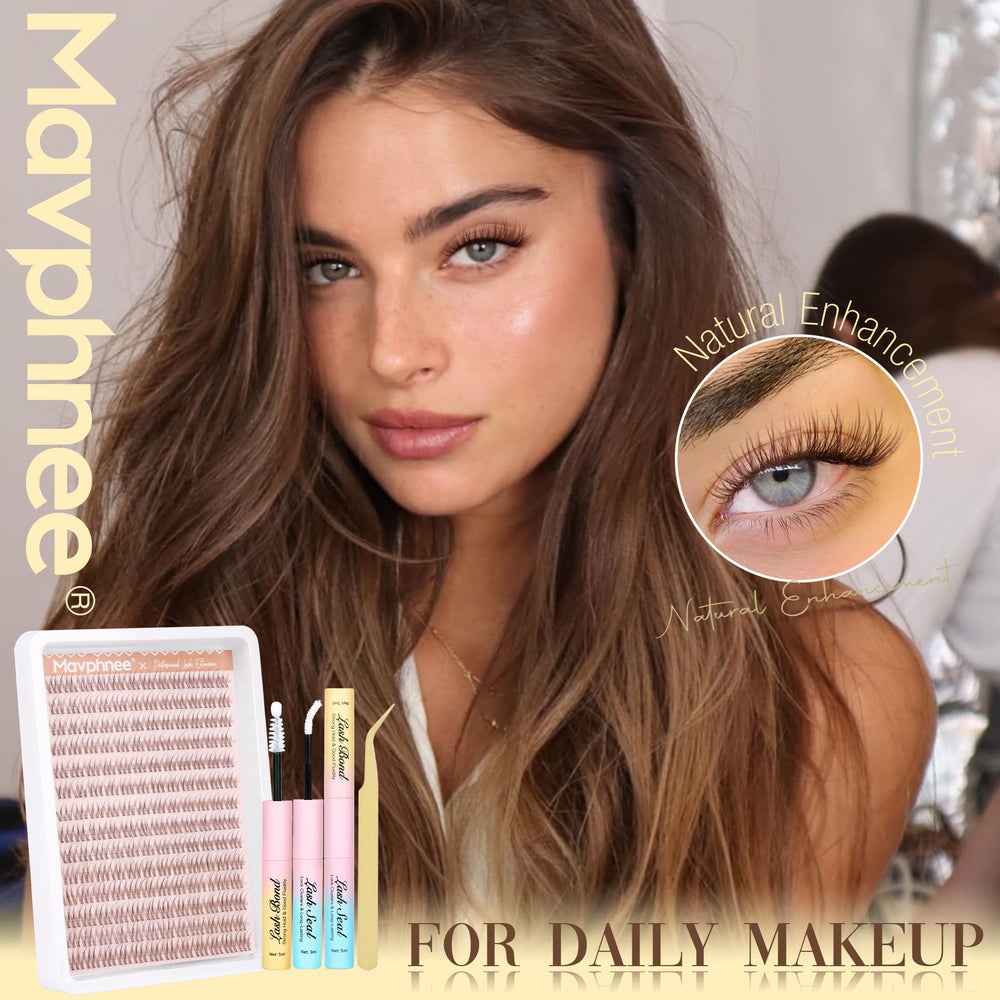 Mavphnee brown lash clusters kit packaging highlights easy at-home styling.
